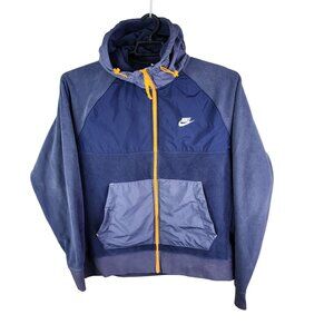 Mens Nike Blue Hooded Fleece Jacket 100% Full Zip Long Sleeve Size L